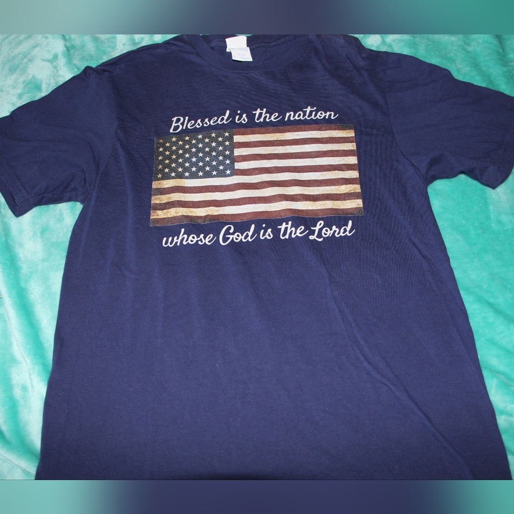 Gildan Dark Blue Tee with Flag and Inspirational Text